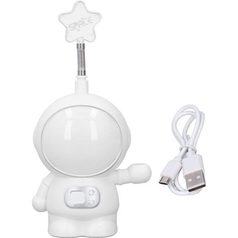 Lampe de bureau LED avec 2 modes d'éclairage, protection des yeux, chargement USB, veilleuse astronaute avec taille-crayon intégré, blanche. (1/5)
