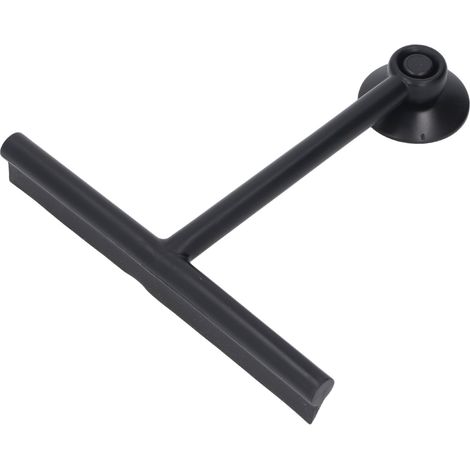 Raclette de douche à ventouse en silicone souple, réutilisable et polyvalente, pour vitres de douche et fenêtres, usage domestique, noire. (1/5)