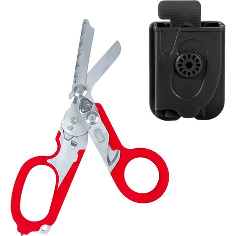 Ciseaux rouges + étui noir Pince tactique multifonctionnelle, cisaille d'extérieur Raptor, outil pliant avec étui K, acier inoxydable 420HC (1/5)
