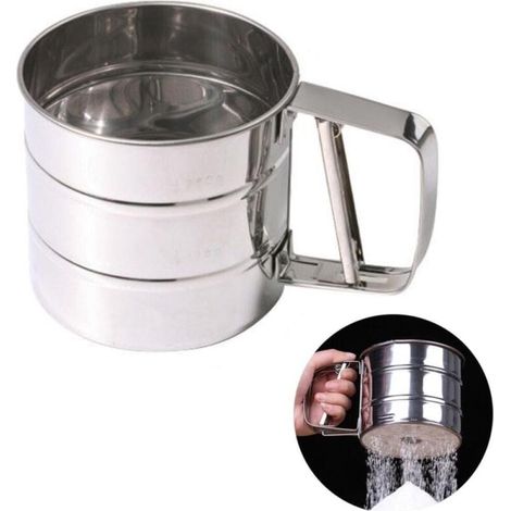 Flour Sieve, Sugar Powder Cocoa Sieve, One-Handed Flour Sieve, Stainless Steel Flour Sieve with Scale for Flour, Rice, Cereals, Beans (1/4)