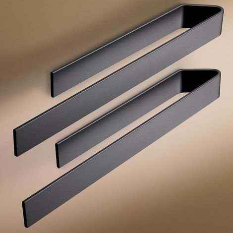 2 Pièces - Porte-Serviette Mural - Accessoire Salle De Bain - Fixation Adhésive Sans Perçage - Design Moderne Noir Mat - Aluminium Résistant - 40x5cm (1/5)