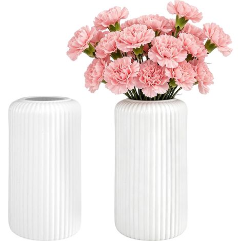 Set of 2 White Vases, White Plastic Flower Vases (1/5)