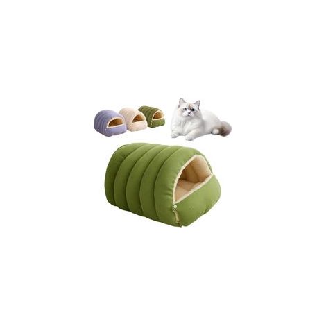 Monster Comfort Katzenbett, beheiztes Winterhaus 2026, 360°-Nestdesign für besonders weiches Kuscheln, beruhigendes Plüschbett zur Linderung von Angstzuständen, mit abnehmbarem Kissen (Grün) - Crezuo