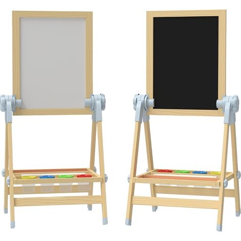 Cavalletto per bambini in legno, doppia lavagna, altezza regolabile, naturale DESVIAE (1/5)