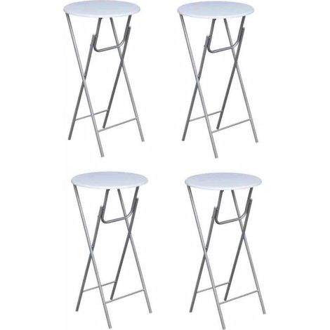 Helloshop26 – Table haute mange debout bar bistrot 4 pièces – Dessus en MDF blanc – Pieds en acier – Hauteur 112 cm – Idéale pour espaces restreints