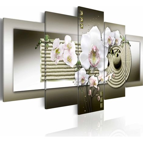 Tableau orchidée et jardin zen en gris - 200 x 100 cm (1/4)