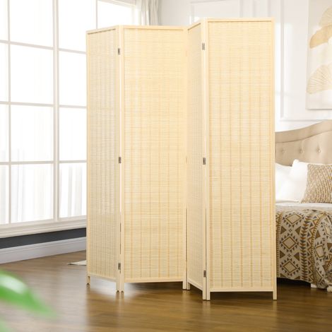 Biombo plegable de 4 paneles en bambú, 180 x 180 cm, acabado natural, OKWISH (1/5)