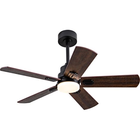 Ventilateur plafond noir 42 pouces, 5 pales, éclairage, télécommande, intensité réglable, pour terrasse, chambre ou salon (1/5)