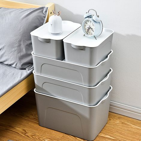 Set of 4 PP Stackable Storage Boxes with Lids (1/3)