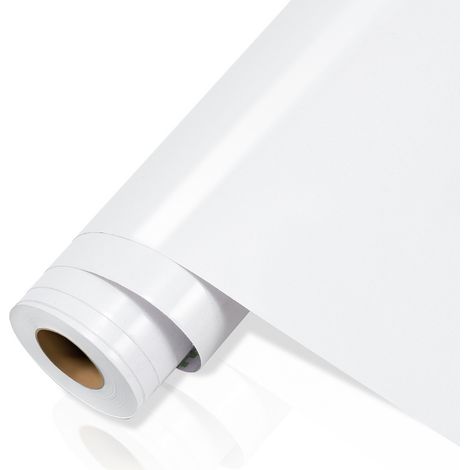 2x Papier adhésif pour meubles 61cm x500 cm papier peint auto-adhésif film auto-adhésif étanche pour comptoirs de cuisine salle de bain-blanc (1/5)