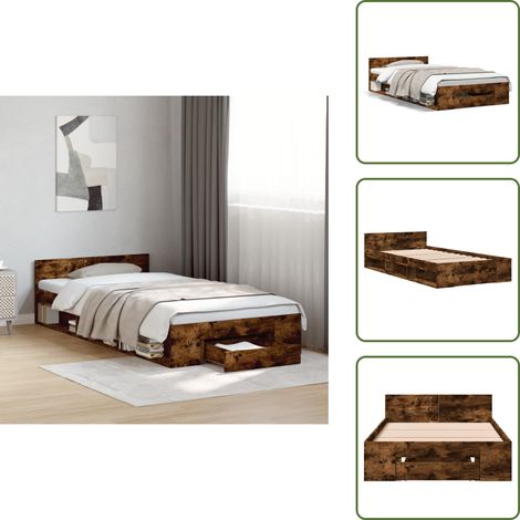 Cadre de lit avec tiroir sans matelas chêne fumé 90x190 cm - Cadre De Lit - Lit Double - Meuble De Chambre - Rangement Sous Lit - Tiroir Intégré