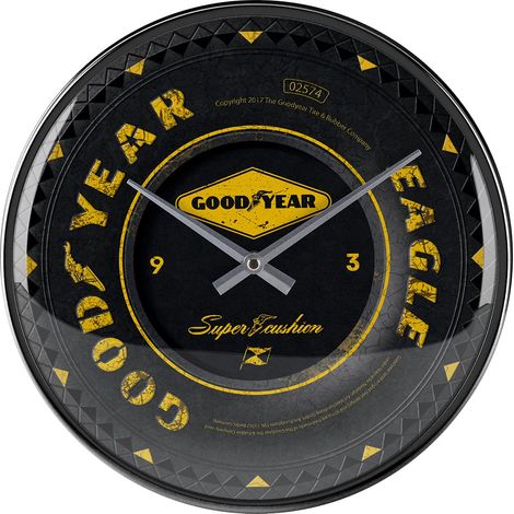 Nostalgic-Art 51085 Goodyear Wheel  Wanduhr 31cm  Hochwertige Quartz-Uhr  Echtglas-Front & Metall-Rahmen Orologio da Parete, Metallo, Bunt, 31 x 31 x 5,5 cm (1/4)
