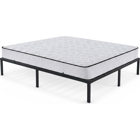 Lit en métal 160x200 cm avec Matelas Lit d'appoint pliant avec Cadre en Métal et Sommier à Lattes Noir 9 Pieds 20 Latters (1/5)