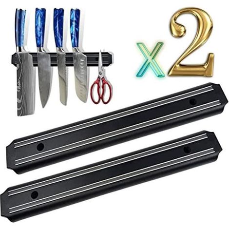 Porte Couteaux Aimanté Cuisine avec Aimant Extra Puissant - 2 Pièces de 33 cm- Barre Aimantée Porte Couteaux Ustensiles de Cuisine (1/4)