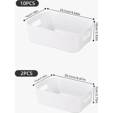 Cestas de almacenamiento de plástico, juego de 12 cestas apilables con asas para cocina, armario u oficina (Blanco) (1/4)