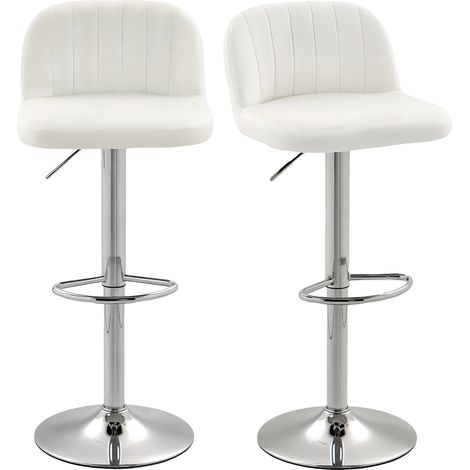Taburete de bar, asiento giratorio, tapicería de terciopelo, color crema. (1/5)