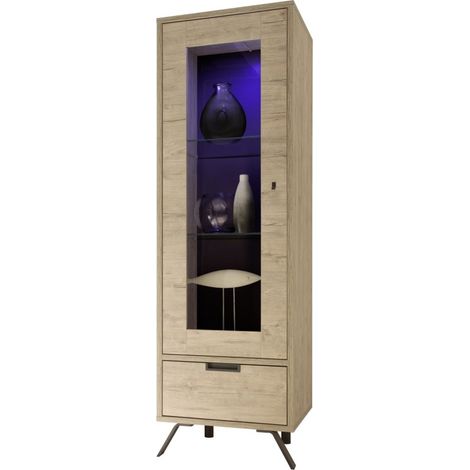 Vitrine 1 Glastür mit 1 Schublade, Kollektion SHOW, Farbe helles Eichenholz