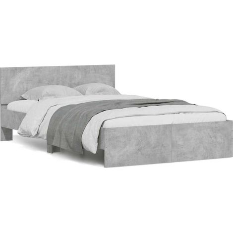 Bed Frame with Headboard and LED Concrete Grey 135x190 cm Double vidaXL (1/5)