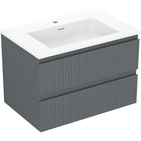 Mexen Rivel Badezimmerschrank 70 cm mit Waschbecken Otis, 2 Schubladen, geriffelt, graphit matt/weiß matt - 91A20-07047-2-BFF66