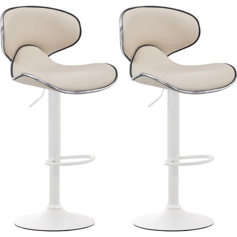 Set di 2 sgabelli da bar moderni con linee ondulate in PVC crema con base a tromba in metallo bianco 100006002