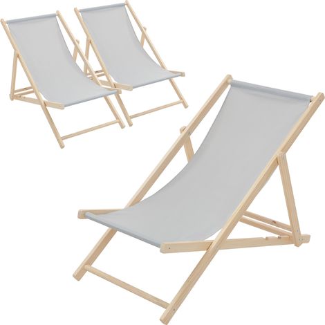 ECD Germany 3er Set Liegestuhl klappbar, Hellgrau, Holz, verstellbare Rückenlehne, 3 Positionen, bis 120kg, Sonnenliege Gartenliege Strandliege Strandstuhl Holzklappstuhl, für Garten, Balkon & Strand