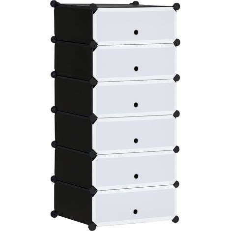 Armoire à chaussures modulable range chaussures meuble de rangement avec 6 cubes rectangulaires empilable en plastique capacité 12 paires 49 x 36.5 x 108 cm blanc (1/5)