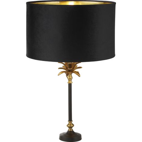 Lampada da tavolo Palm - Metallo nero e ottone anticato, paralume nero (1/5)