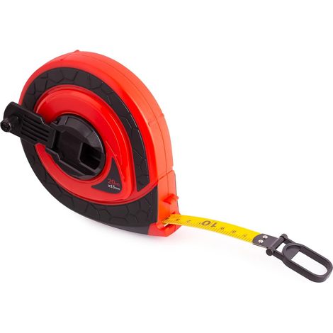 Mètre ruban 20m - Mètre robuste - Manivelle pliable - Mètre enrouleur - Fibre de verre - Entraînement rapide du ruban - Inserts caoutchoutés antidérapants - Boîtier plastique ABS