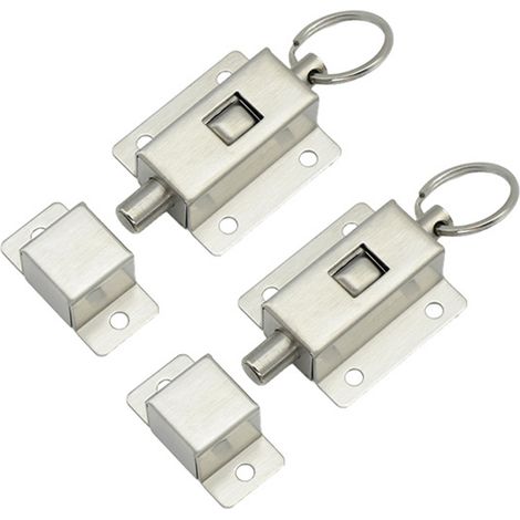 Lot de 2 verrous à ressort coulissants automatiques en acier inoxydable, avec vis, pour porte de salle de bain, chambre ou toilettes. (1/5)