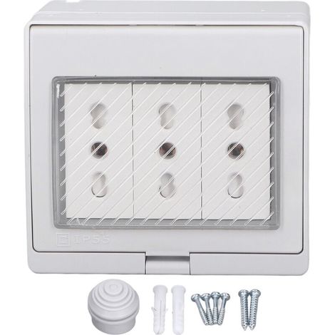 Jeffergarden Prise murale étanche IP55, boîtier anti-poussière et ignifugé, 3 ports, pour extérieur, fiche italienne 110-250 V-DOU