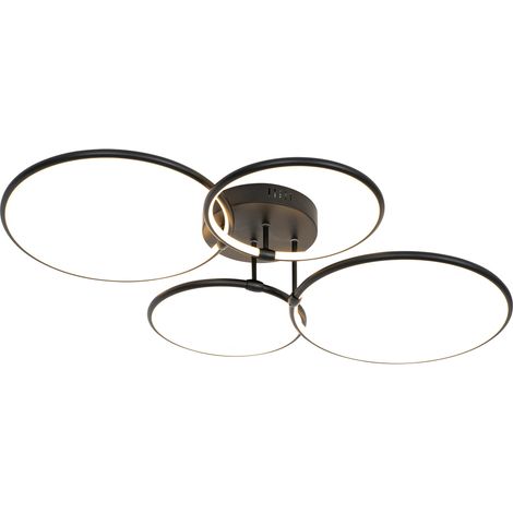 QAZQA Moderno Plafón negro con LED regulable en 3 pasos 4 luces - Joaniqa Acero /Plástico /Aluminio Redonda Incluye LED Max. 4 x 80 Watt