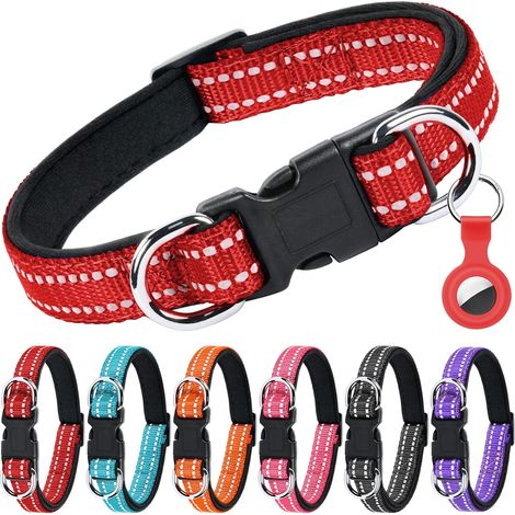 Collier pour Chien, Collier en Nylon Réfléchissant Réglable Classique avec Rembourré Doux Respirant Mesh, Collier avec Étui AirTag pour Petits Chiens, Moyen Gros, Grand Chiens(Rouge-S) (1/5)