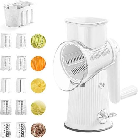 Mandoline de Cuisine Manuelle, Râpe à Fromage Râpe à Cuisine avec 5 Lames de Tambour Trancheuse à Légumes pour Le Fromage, Le Concombre, la Carotte, Les Noix
