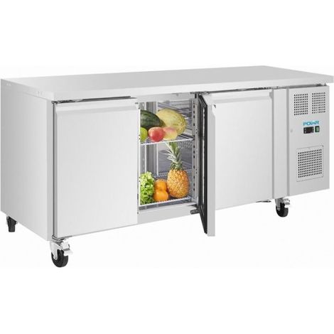Table inox ventilée positive tropicalisée 231 Litres, 3 portes, sur roulettes, Série U, 300 W, 220 V - MONO