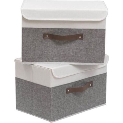 Boîte de Rangement, 38 x 25 x 25 cm Paniers de Rangement Pliables avec Couvercles et Poignées, Boîte Range(2 pièces) (1/5)