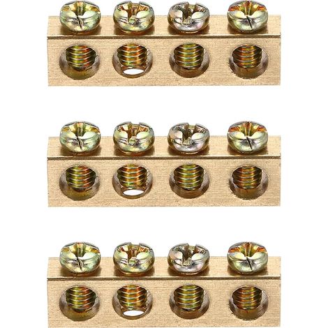 Lot de 3 barrettes de terre à vis 4 positions en laiton  bornes de terre à vis M4 en laiton avec support de montage pour appareils électriques (1/5)