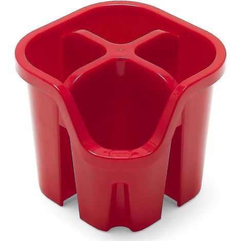 Égouttoir à couverts et ustensiles à 4 compartiments, rouge, 14 x 14 x 13 cm (1/4)