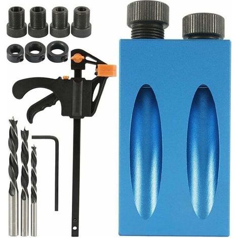 15pièces Gabarit de percage oblique avec forets 15 ° Positionneur de menuisier,Gabarit de trou de poche,Guide de percage pour coin à bois avec Adaptateur pour Trou de 6/8/ 10mm