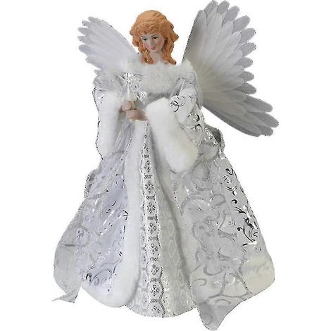 Figurine d'ange à LED pour sapin de Noël, 25 cm, ivoire et or (1/5)