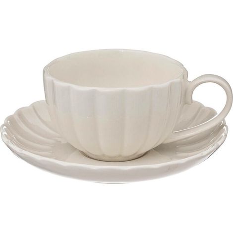 Tasse en porcelaine blanche avec soucoupe – Diamètre 9 cm – Poignée ergonomique – Facile à nettoyer, compatible lave-vaisselle (1/4)