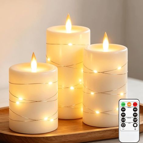 Lot 3 bougies LED piles flamme réaliste télécommande (1/5)