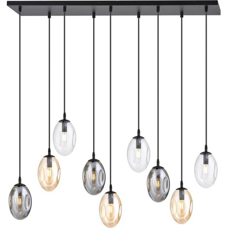 Lampada a Sospensione Astral, Acciaio verniciato a polvere, Vetro, Nero, Oro, Ambra, 100x100x22 cm