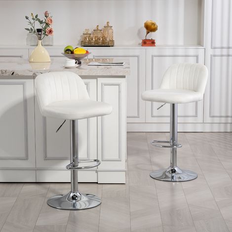 2er-Set Barhocker, hohe Küchenhocker mit verstellbarer Höhe und Drehsitz, 43 x 45 x 81–101 cm, Creme