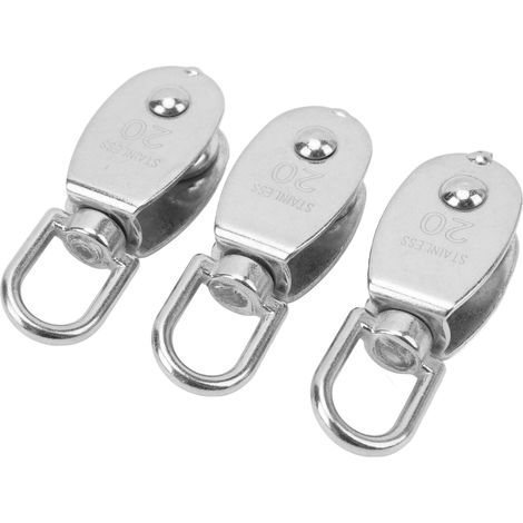 Poulie simple en acier inoxydable 3PCS, rotation à 360°, M20, pour câble de suspension et remorquage de grue