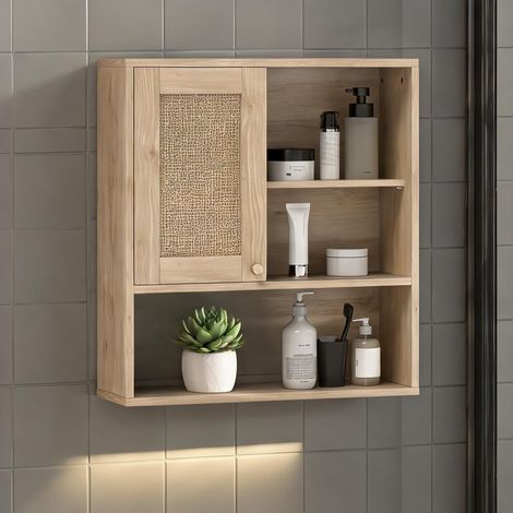 Meuble de salle de bain bois naturel 60 x 19,8 x 65 cm (1/5)