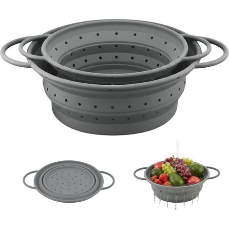 2 Pièces Passoire Silicone Pliable,Grand Et Petit Format,Avec Poignée Ergonomique,Pour Égoutter Pâtes Et Légumes,Cuisine Et Voyage