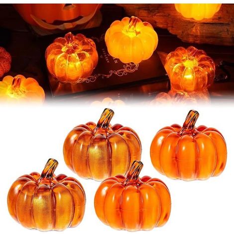 Citrouilles LED 4 Pièces, Décoration Automne Halloween Intérieur Extérieur, Lanterne Lumineuse Salle à Manger Maison (1/5)