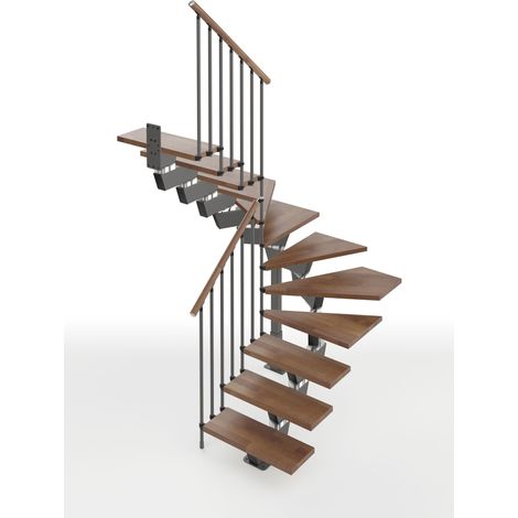 Misterstep – Escalier double quart tournant 12 marches – Largeur 75 cm – Rampe avec colonnes verticales – Soutien ajustable 35-100 cm – Bois noyer 25 (1/4)