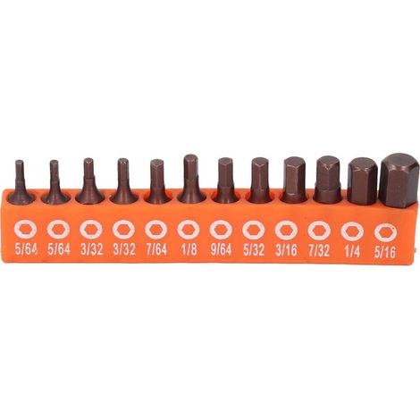 Juego de puntas hexagonales imperiales de 1/4" para taladros y destornilladores eléctricos, acero aleado S2, 25 mm, con soporte de almacenamiento, 12 piezas. (1/5)