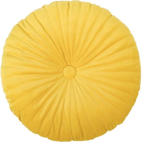 Coussin Rond Jeter - Velours - 38 cm - Décoration Canapé Chaise Lit Voiture - Jaune Citron - 1 Pièce (1/5)
